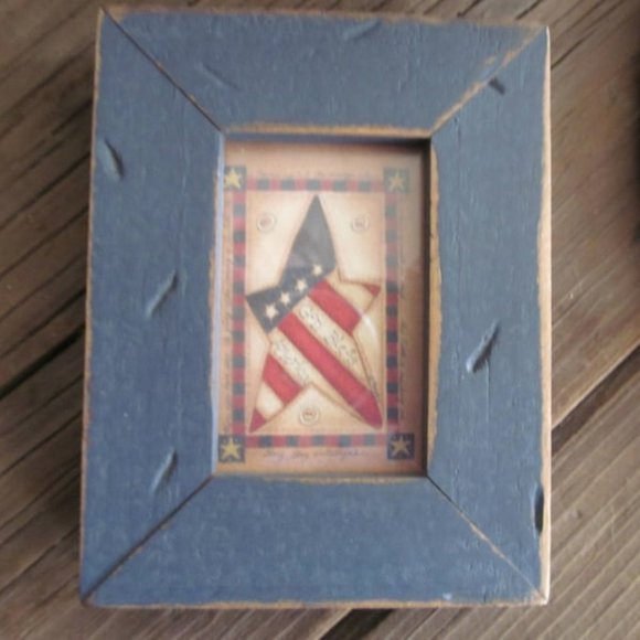 Primitive Framed Flag Star Picture Frame Primitive Decor Primitive Star Decor - Picture 1 of 3